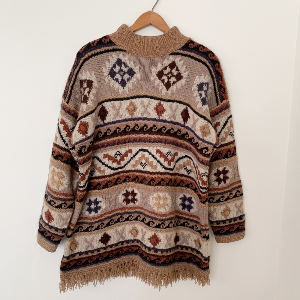 Vtg 90s Chunky Navajo Abstract Oversized Sweater S